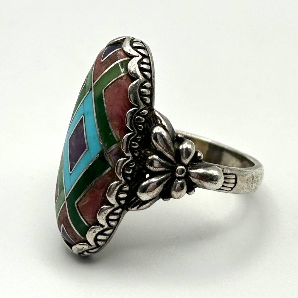 Carolyn Pollack Silver Ring with Turquoise and Purple Inlay - Picture 7 of 16